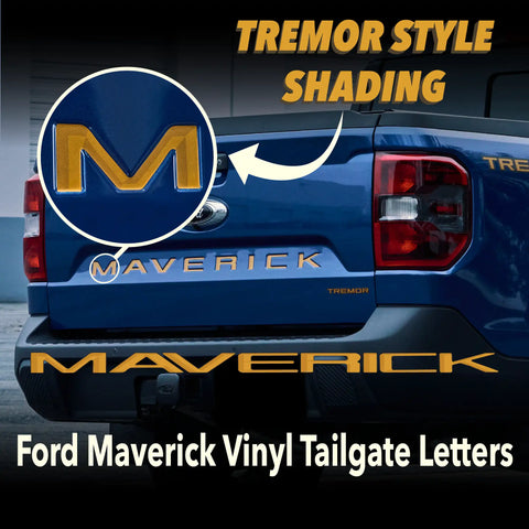 Ford Maverick Tremor Orange "3D Shadow" Look Tailgate Graphics, Maverick Tailgate Letters, Tremor Orange.