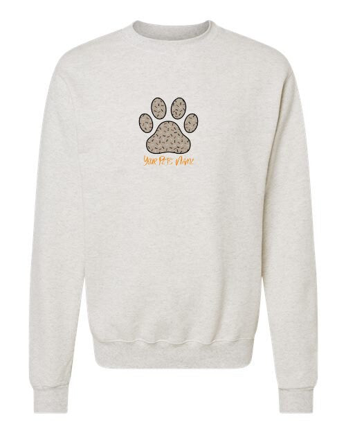 CUSTOM EMBROIDERED Paw Print Applique Crewneck Sweatshirt Foxtree Designs